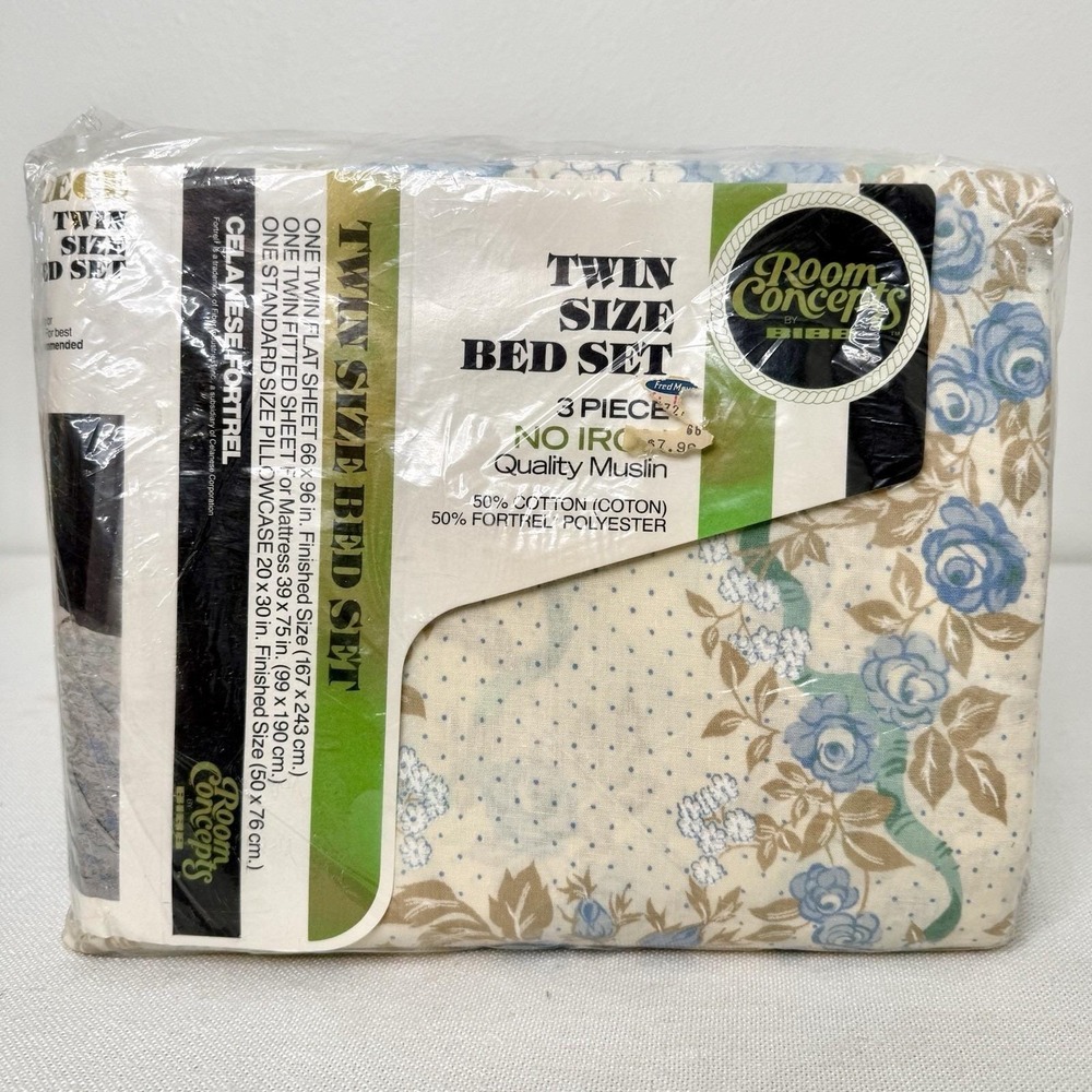 Vintage Bibb Room Concepts Swiss Ribbon Twin Bed 3 Piece Sheet Set New Sealed
